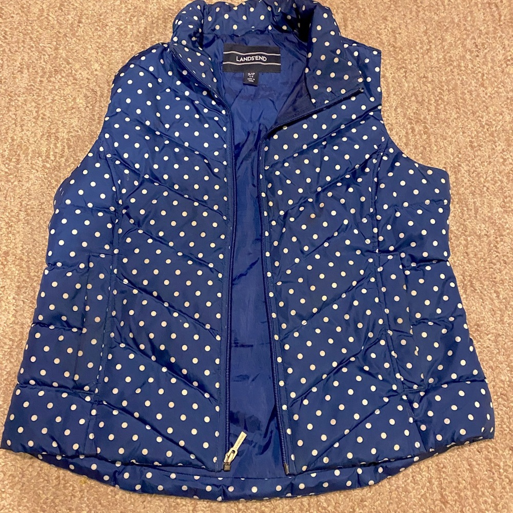 Lands' End Navy Polka Dot Puffer Vest
